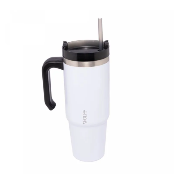 Caneca Térmica Parede Dupla SlimTerm com Base Ergonômica e Canudo Branca 890ml Wolff